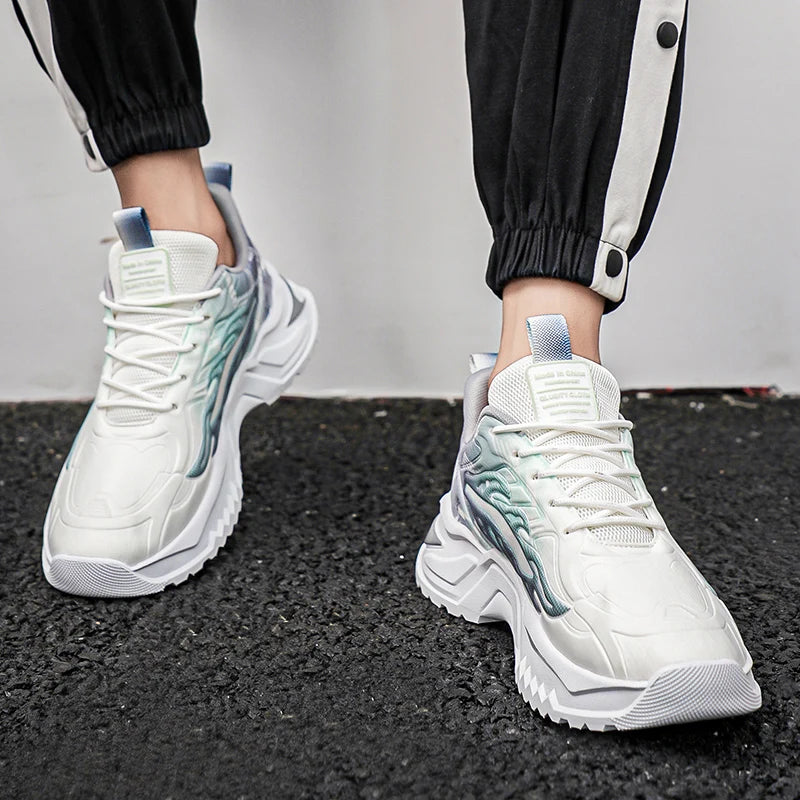 Scarpe sportive da uomo alla moda con lacci, versatili, antiscivolo, con suola spessa, per adolescenti, da indossare tutti i giorni, comode scarpe da corsa casual da uomo