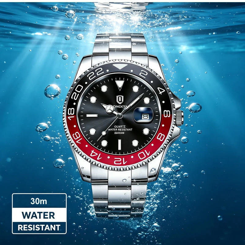 QINGXIYA Top Original Men Quartz Watches for Men Waterproof Calendar Stainless Steel Quartz Men Luxury Watch Luminous Wristwatch