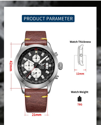YELANG V1029S Men's Quartz Watch 42mm Japan OS10 Movement T100 Luminous 100M Waterproof Sports Military Style Watches Sapphire