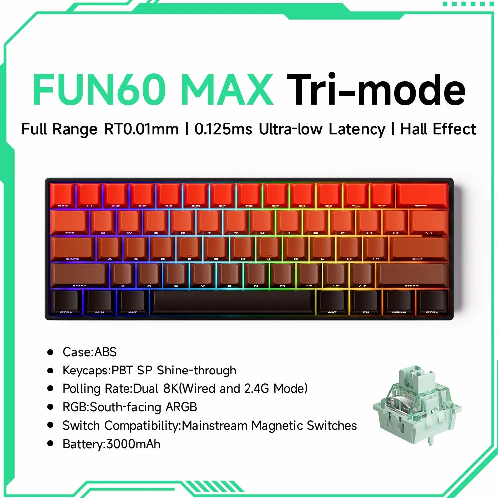 Akko MonsGeek FUN60 mechanische Tastatur mit Magnetschaltern, 60% Gaming-Tastatur, Rapid Trigger 0.01mm, 8K ARGB, HE/TMR Custom-Tastatur
