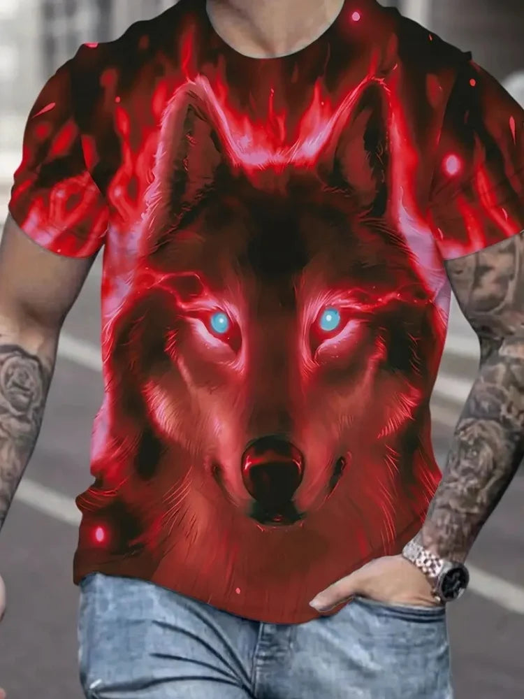 Fire Wolf Graphic 3D Print Men T-Shirt Summer Oversized Causal T-Shiet Men's Fashion Fitness Short Sleeve Clothing Tops Tees