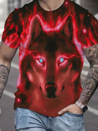 Fire Wolf Graphic 3D Print Men T-Shirt Summer Oversized Causal T-Shiet Men's Fashion Fitness Short Sleeve Clothing Tops Tees