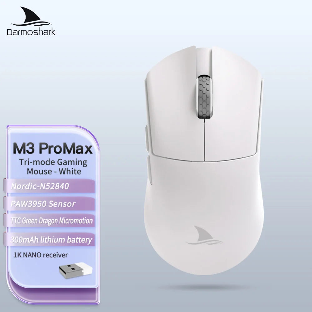 Darmoshark M3Pro Gaming-Maus 2.4G BT kabellos Tri-Mode PAW3395 Sensor N52840 26000DPI für große Hände mit Makro-Treiber – Maus für Gaming