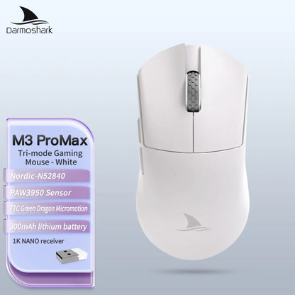 Darmoshark M3Pro Gaming-Maus 2.4G BT kabellos Tri-Mode PAW3395 Sensor N52840 26000DPI für große Hände mit Makro-Treiber – Maus für Gaming