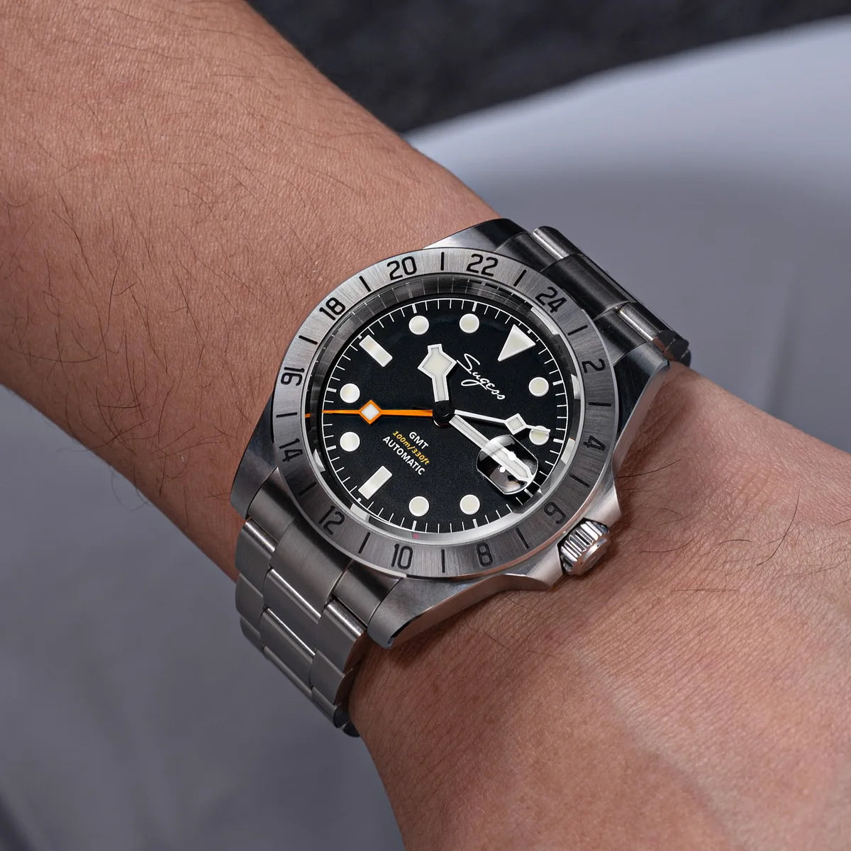 SEESTERN GMT Retro Watch for Men NH34 Automatic Movement Mechanical Wristwatches Sapphire Crystal Fine-tuning Pull Button S436
