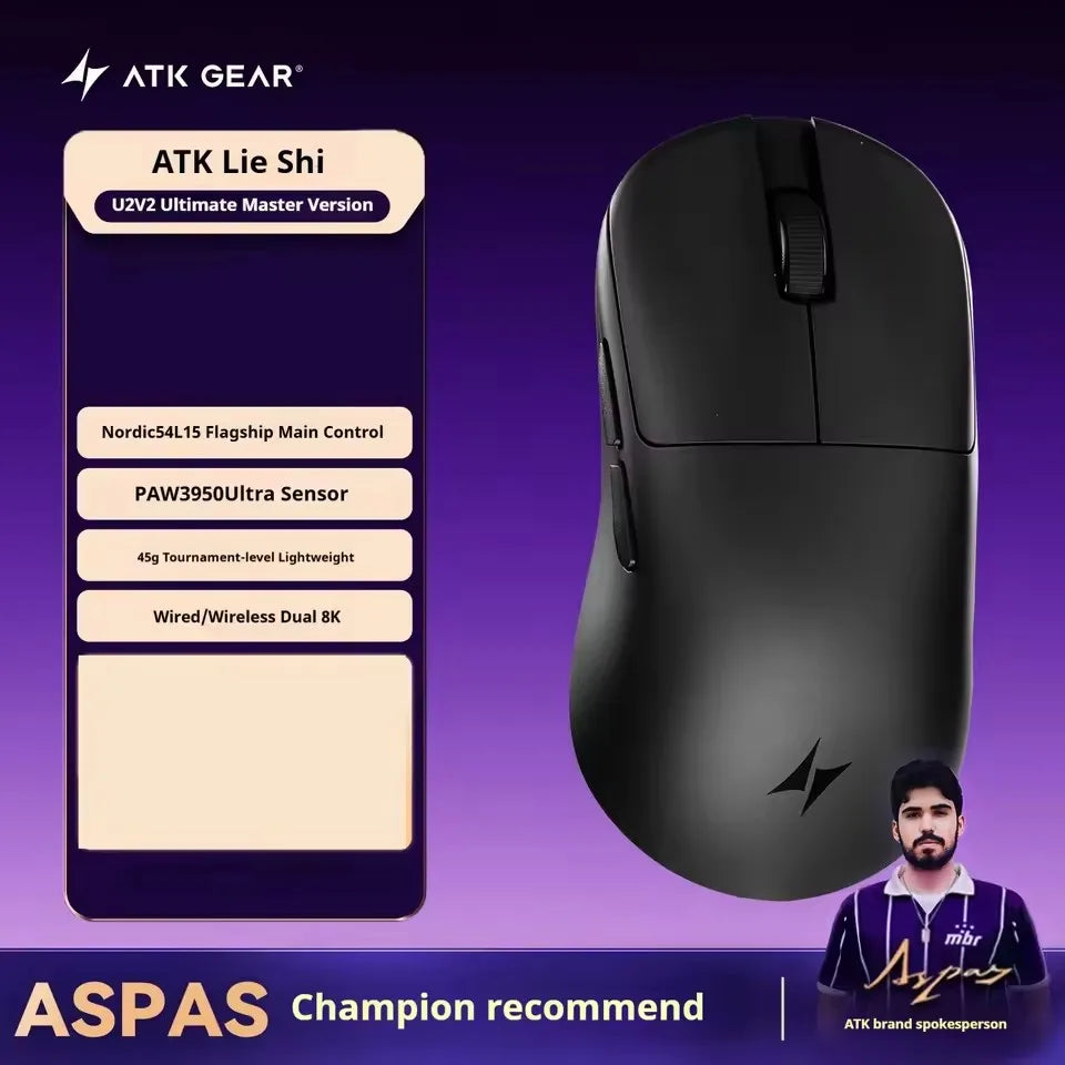 ATK U2 V2 Mini Ultimate Wireless Gaming Mouse, PAW3950 Ultra Sensor, 8KHz Polling Rate, Lightweight Tri-Mode Ergonomic Esports Mouse