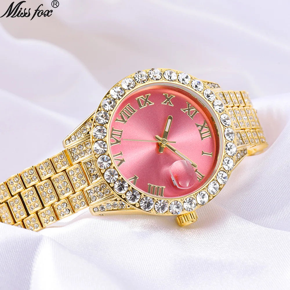 Luxury Jewelry Watch For Women Hip Hop Brand MISSFOX Fashion Waterproof Iced Diamond Quartz WristWatch Ladies Gift Hot Sale