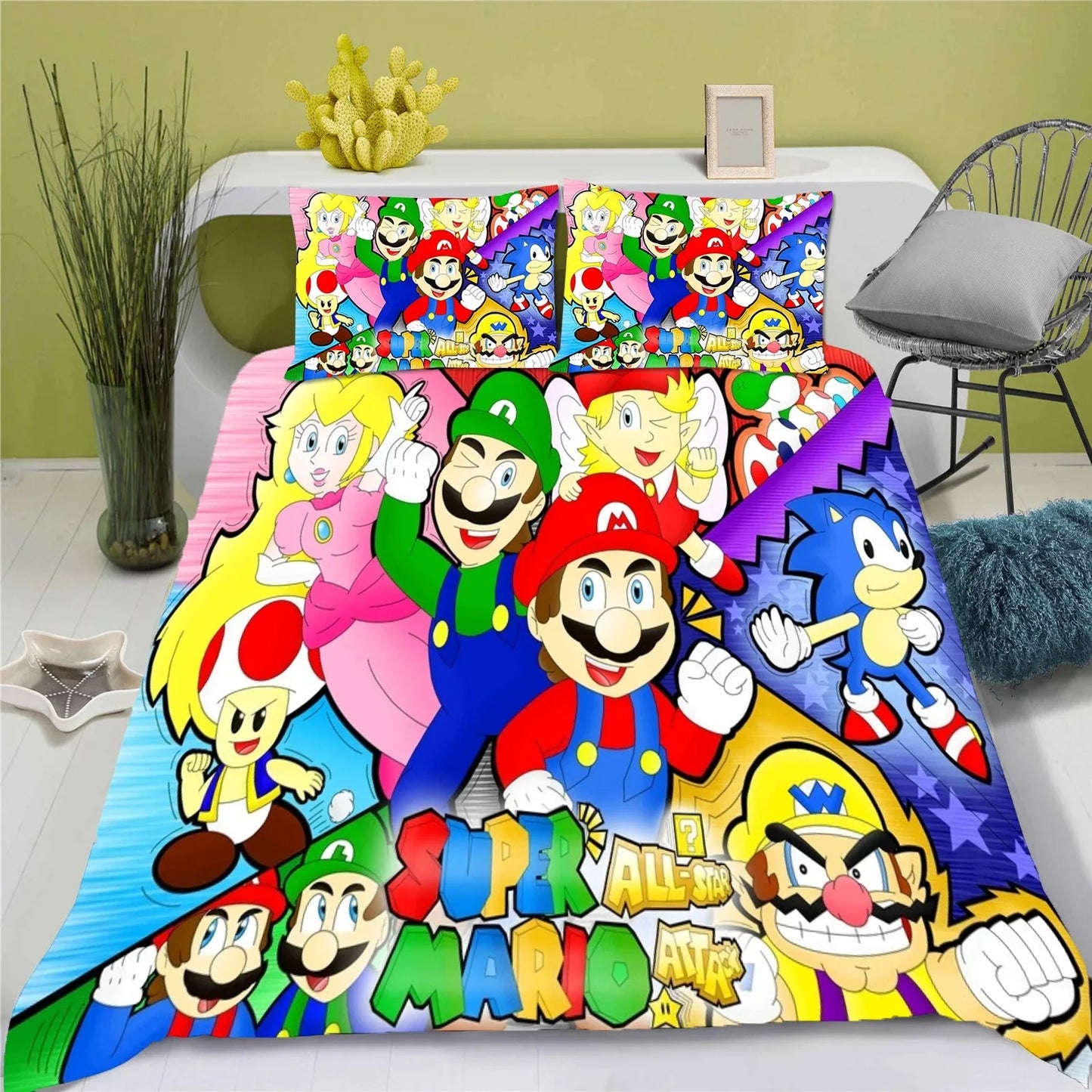 Hot Super Mario Cartoon Game Cute All Season Duvet Cover And Pillowcase Teen Large/Queen Cute Bedroom Decoration Boys Girls Gift