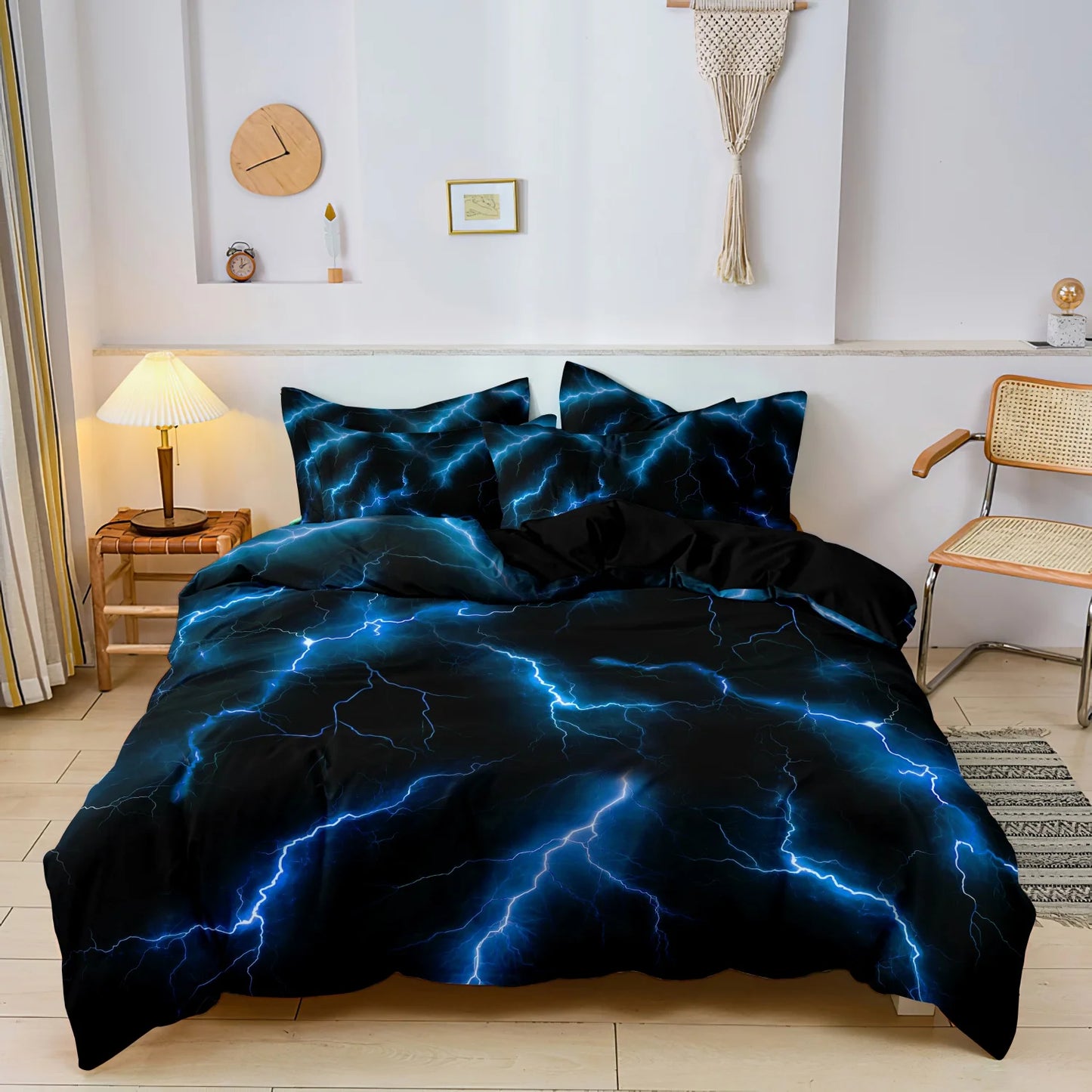 3Pcs Lightning Thunder Pattern Print Duvet Cover Bedding Set Soft Breathable For Four-seasonBedroom Dormitory Decorative