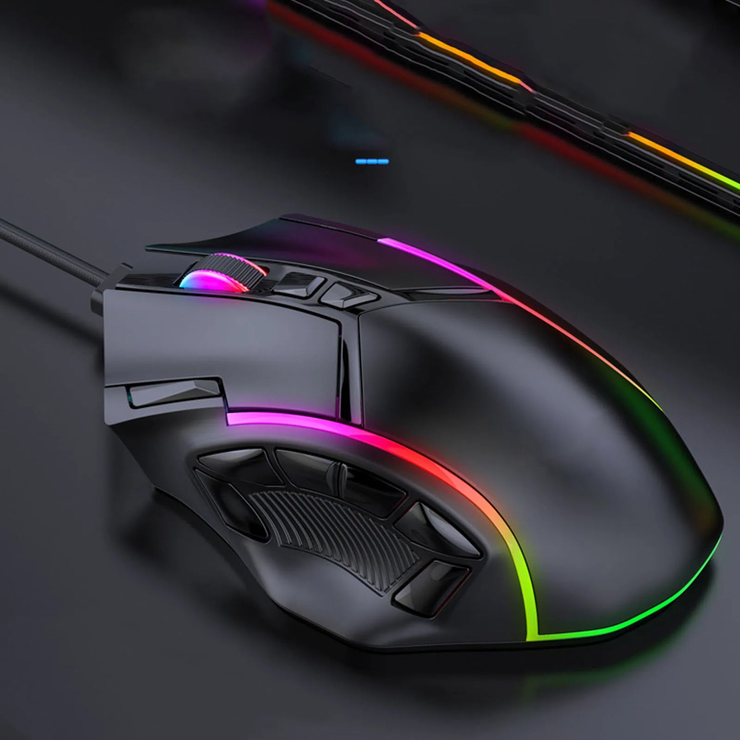 Rato Gaming RGB 12800DPI com Fio, 12 Teclas Macro, Acessórios de Substituição para Computador
