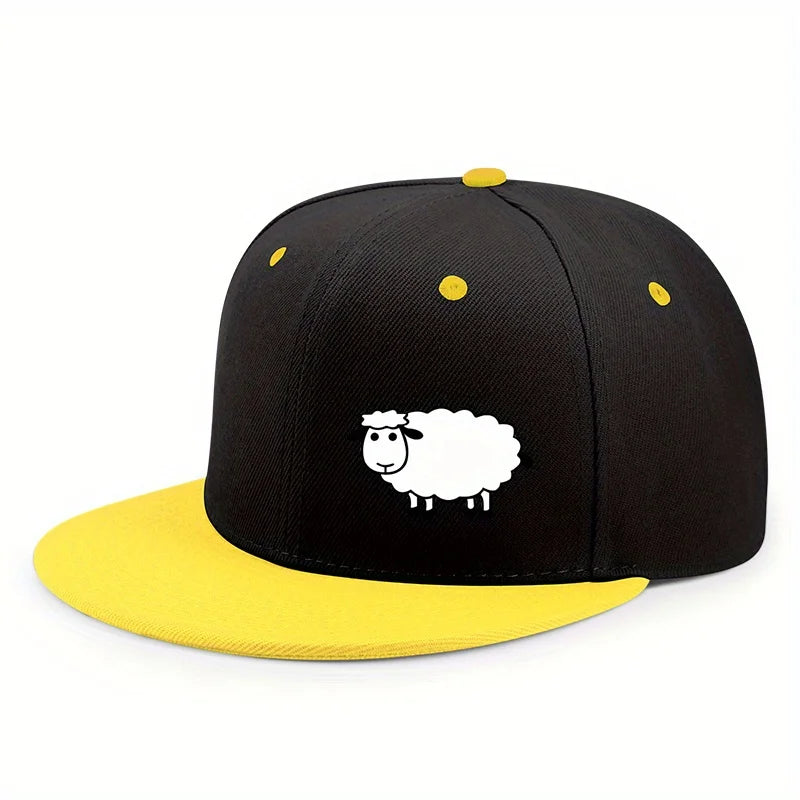 Casquette de baseball unisexe ajustable - Casquette de style urbain à visière plate avec motif de mouton : un accessoire décontracté, polyvalent et personnalisable