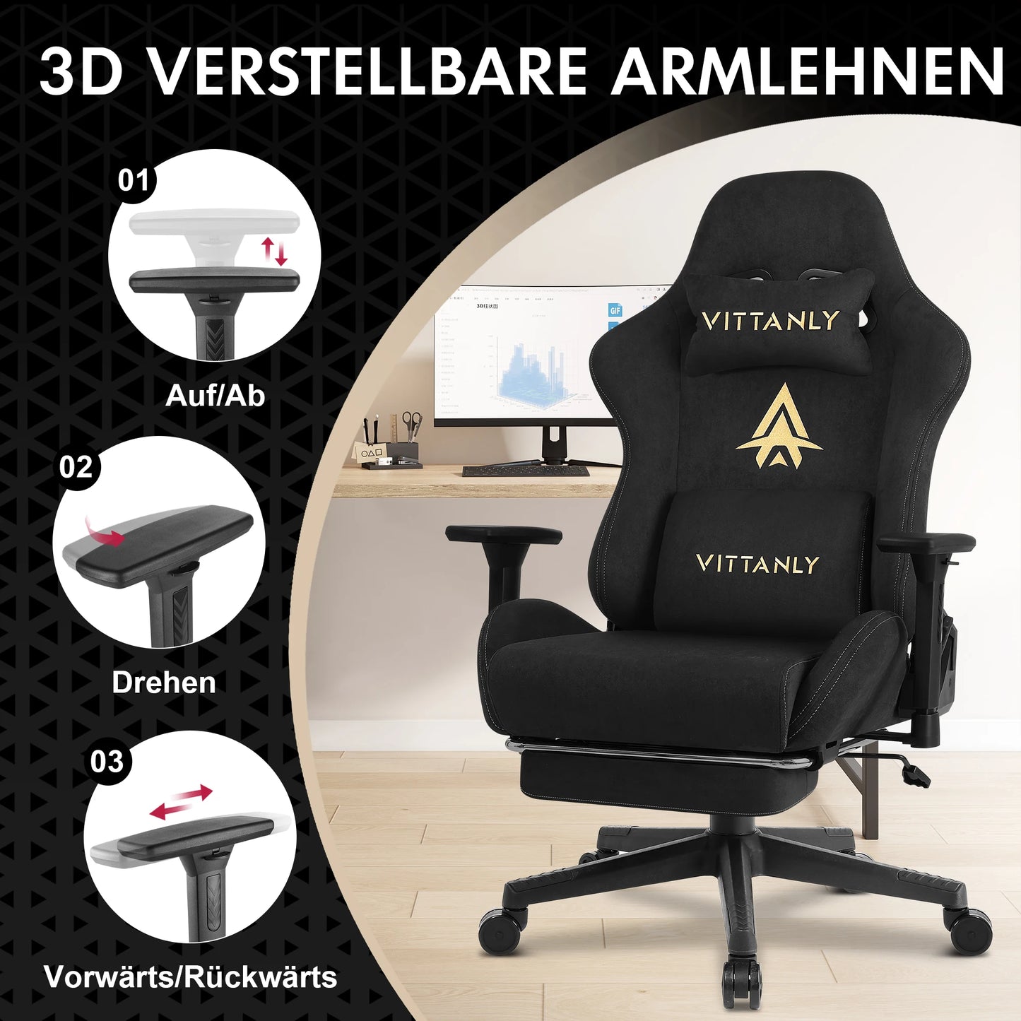 Brand Gaming Chair Breathable Ergonomic Office Chair Lumbar Support Height Adjustable Faux Suede Recliner with Footrest Headrest