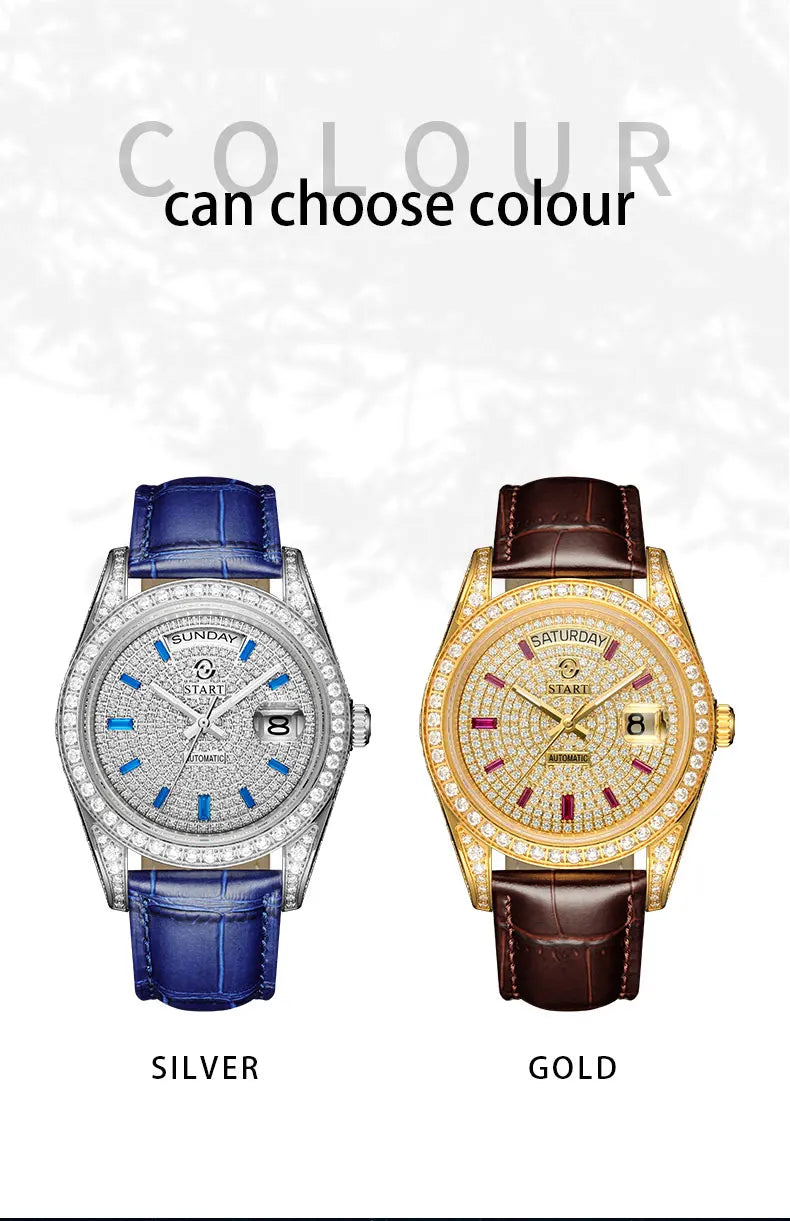 【START】Gypsophila Men's Watch Official Authentic Diamond Watch Waterproof Automatic Mechanical Watch Date Week Function