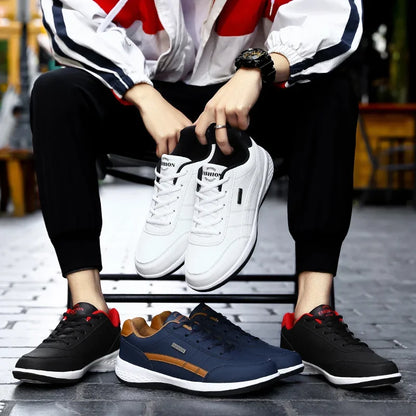 Leather Sneakers for Men, Casual Shoes, Soft Bottom, Outdoor Walking Shoe, Sports, Four Seasons