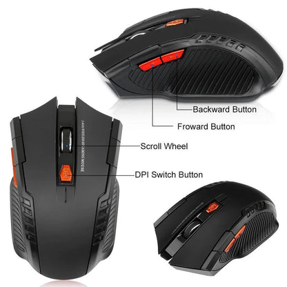 Mini rato sem fios 2.4G com recetor USB, 1600DPI, rato ótico sem fios profissional, scroll direito USB para portátil e PC gamer