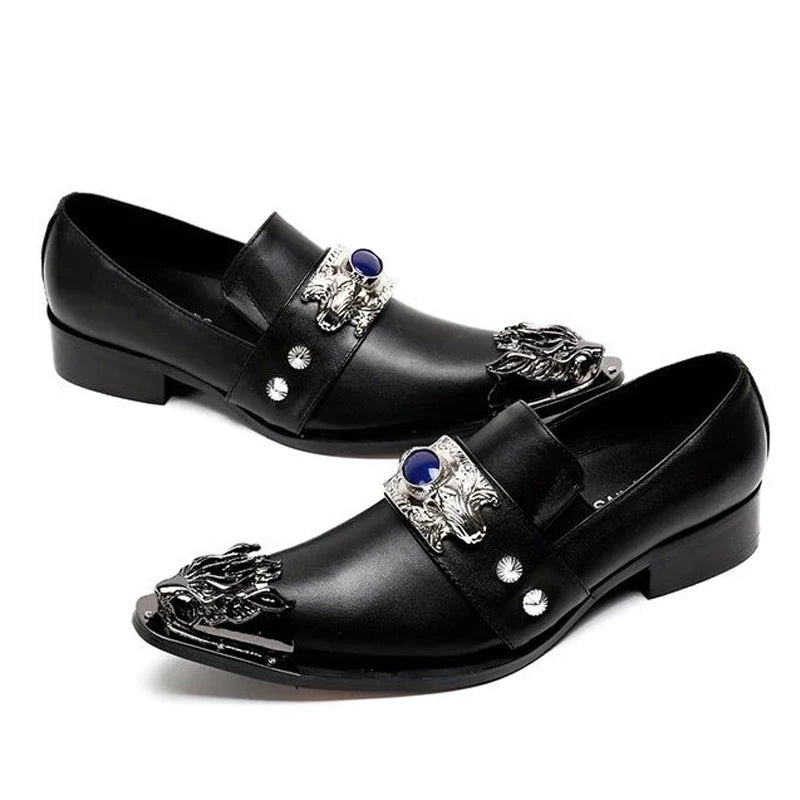 Men Luxury White Gold Metal Toe Oxford Elegant Loafers Slip On Dress Shoes Formal Wedding Party PU Leather Shoes Size 38-46