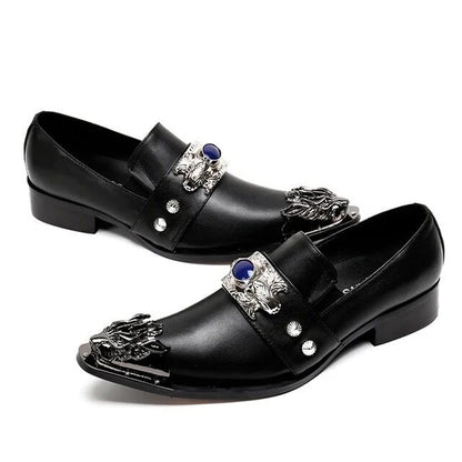 Men Luxury White Gold Metal Toe Oxford Elegant Loafers Slip On Dress Shoes Formal Wedding Party PU Leather Shoes Size 38-46