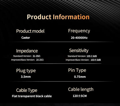 KZ Castor Wired Earbuds HiFi Bass Earphones with Dual Dynamic Drivers, Tunable Balanced Armature In-Ear Headphones, High Resolution Audio Earbuds