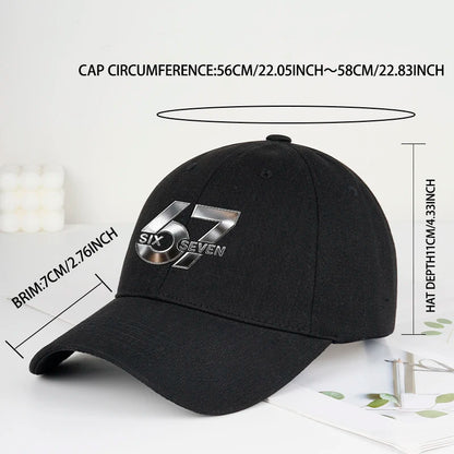 Metallic Number 67 "Six Seven" Print Baseball Cap Adjustable Unisex Streetwear Sun Hat
