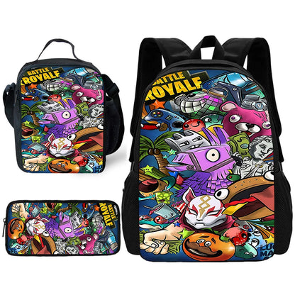 Mochila Escolar Infantil Hot Game com Lancheiras, Design-F-FortniteS, Estojos para Lápis, Mochilas Escolares para Rapazes e Raparigas, Melhor Presente