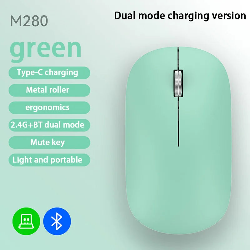 Lenovo Bluetooth Wireless Mouse Dual Mode 2.4G & Bluetooth 5.3, Type-C Rechargeable Silent Ergonomic Mouse with Adjustable DPI for Laptop & Office
