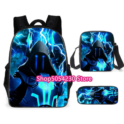 Conjunto de Mochila Fortnited 3PCS para Adolescentes e Estudantes, Saco de Viagem Fortress Night, Mochila Escolar 3D de Jogos Populares
