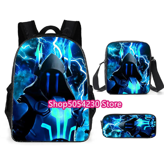 Conjunto de Mochila Fortnited 3PCS para Adolescentes e Estudantes, Saco de Viagem Fortress Night, Mochila Escolar 3D de Jogos Populares