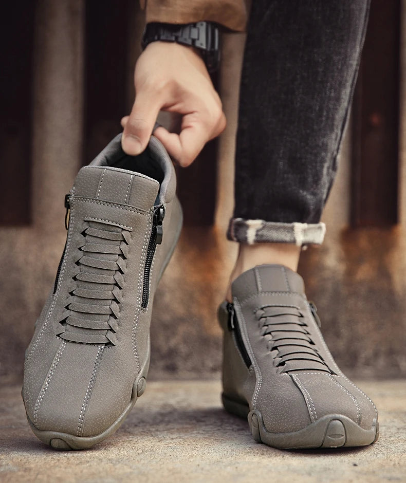 Men's Casual Shoes Side Zipper Short Boots Versatile Flat Bottom Trendy Fashionable Men's Shoes Suitable for Outdoor Sports