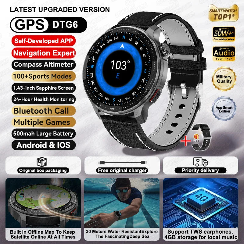 New 4GB Storage Smart Watch GPS Offline Map Local Music Video 200+Custom Dial Swim Outdoor Sport Explosion-proof Military Watchs