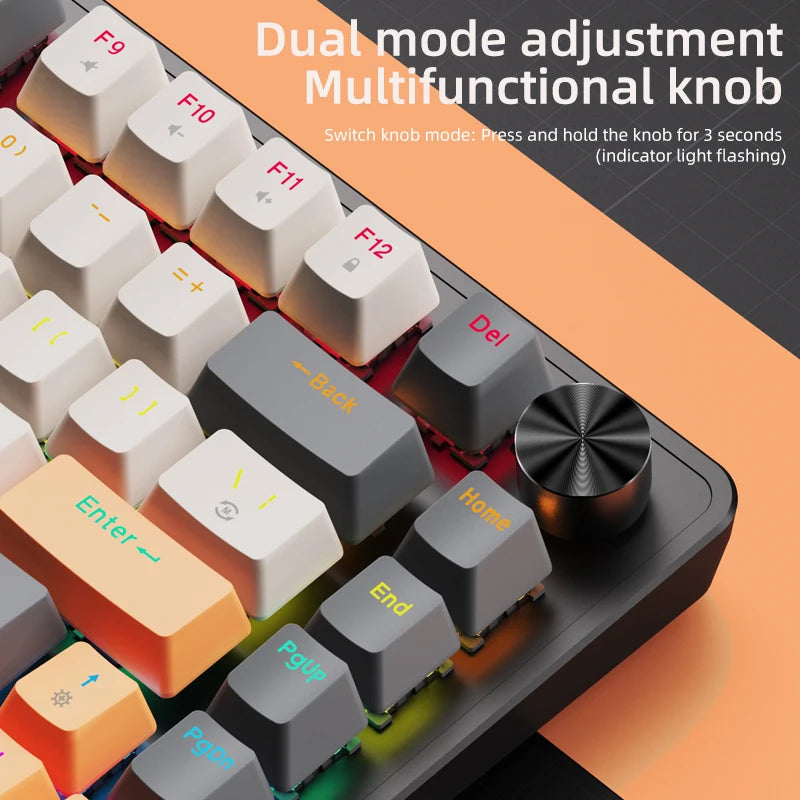 75% Mechanical Keyboard Wired with Media Knob, APAYADO Black Gaming Keyboard, Hot-Swap, ABS Cap Transparent Character Backlighting