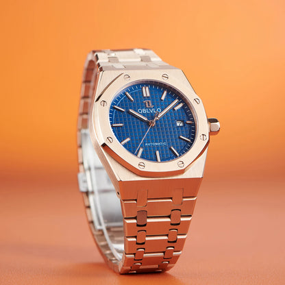 OBLVLO TM-ASP Luxury Men's Watch 41mm Blue Dial Rose Gold Automatic Luminous Waterproof Mechanical Casual Business Watch