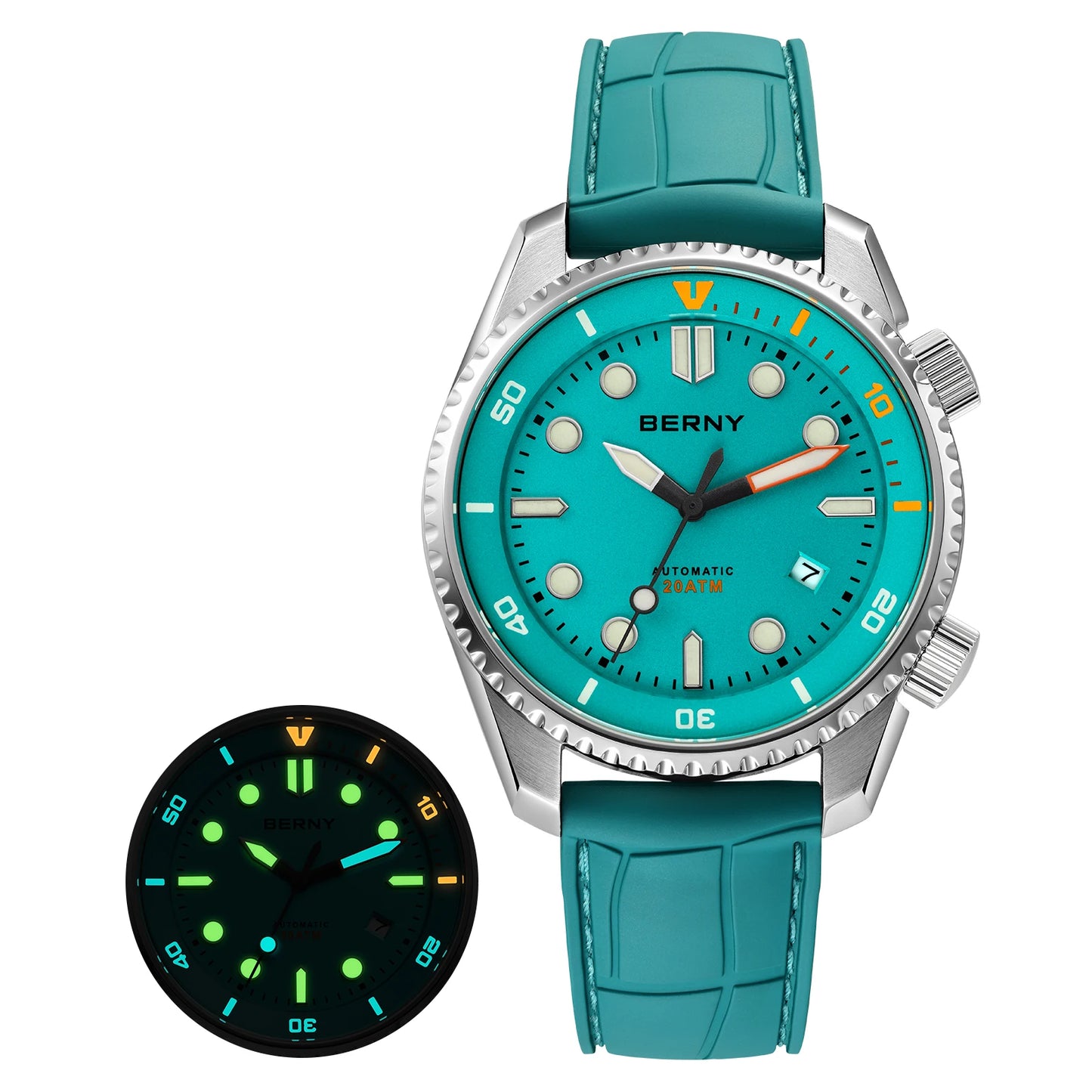 BERNY Automatic Diver Watch for Men Top Luxury Sapphire 316L Steel Blue Dial 200M Waterproof Mechanical Diving Men's Watches