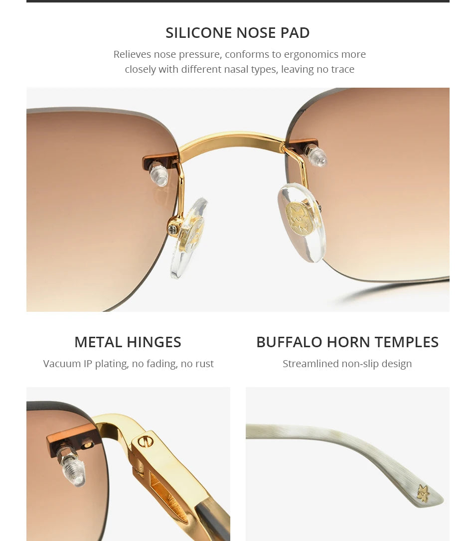 HEPIDEM Buffalo Horn Glasses Men Famous Brand Design Rimless Sunglasses Women Luxury Eyewear Horn-Rim Frameless Buffs Eyeglasses