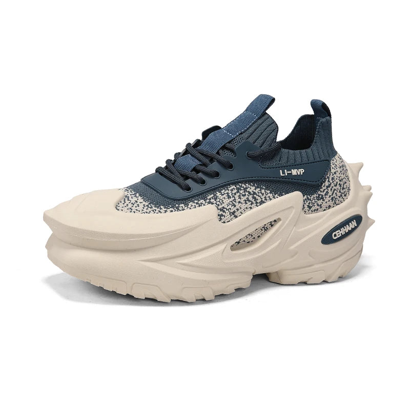 Mens Sports Shoes Elastic Thick Soled Anti Slip Outdoor Fitness Shoes Versatile Daily Wear Casual Street Fashion Walking Shoes