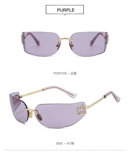 New Frameless Curved Metal Square Sunglasses Women Rimless Cutting Personality Glasses Fashion Brand Design Y2K Punk Sun Glasses