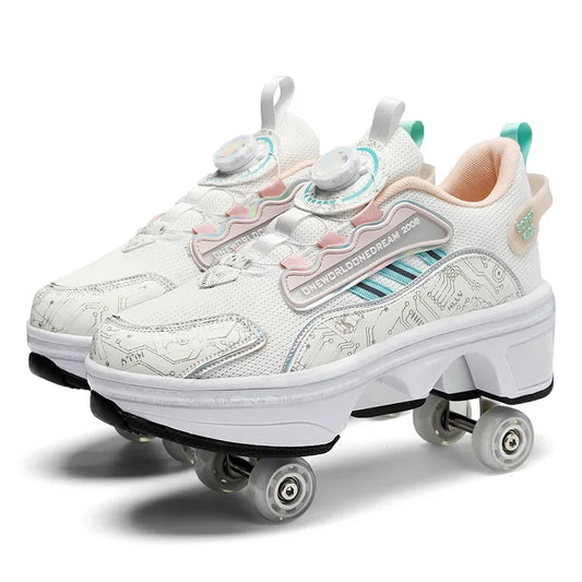 High Top 4 Wheel Roller Skate Shoes Automatic Retractable Dual-purpose Skating Sneakers for Boys Girls Kids & Youth