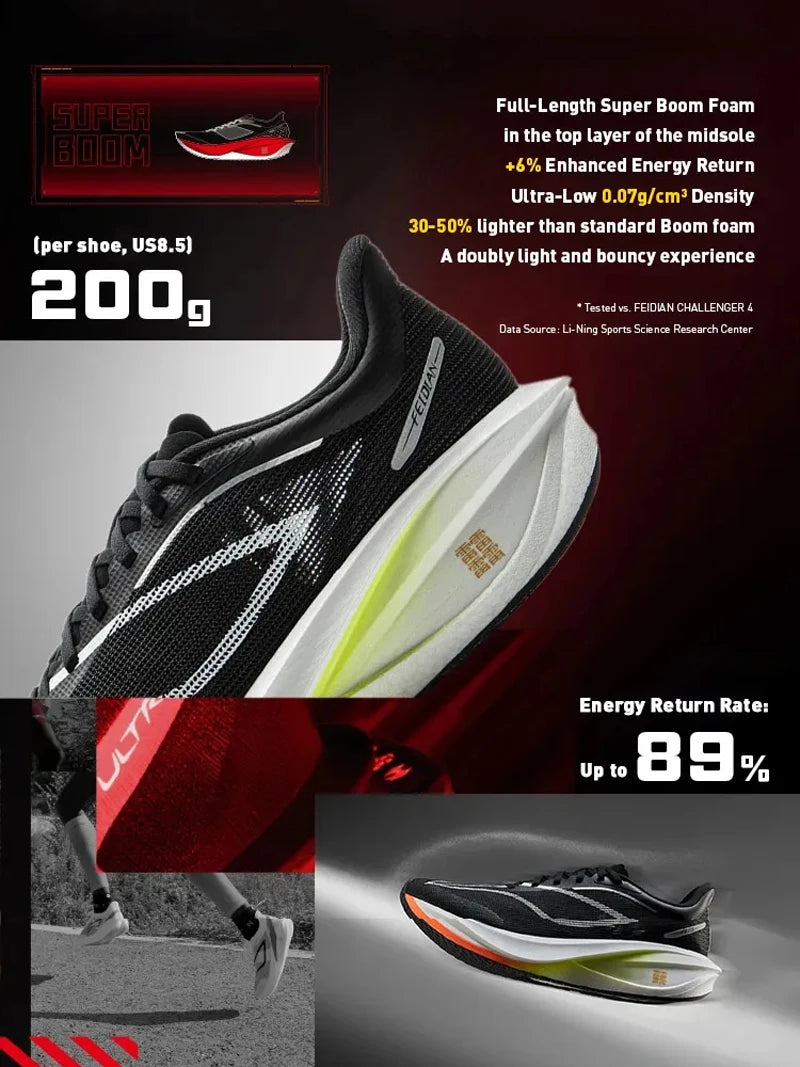 Li-Ning Men's FEIDIAN 5 CHALLENGER Racing Running Shoes SUPER BOOM Cushion CARBON-FIBER PLATE LiNing Sneaker ARMV001 ARMW003