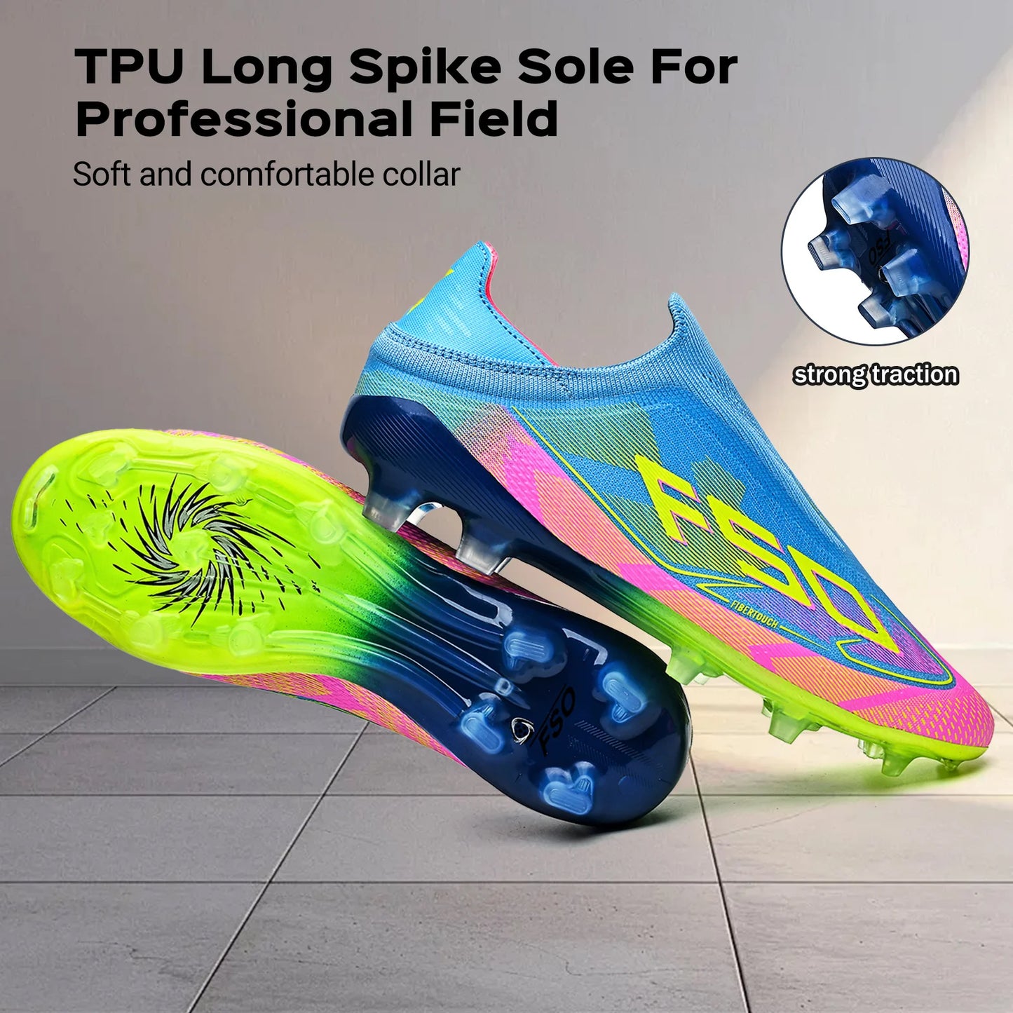 Anti-slip AG/FG Soccer Boots，TPU Shock Absorption Sole，Durable PU Fabric Upper，Teenager Boys Girls Professional Field Sneakers