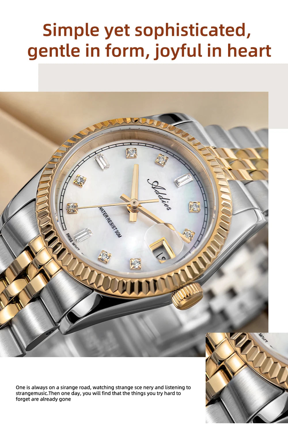 ADDIES New Luxury Women's Watches 28mm Sapphire Glass 50m Waterproof 316L Stainless Steel Business Quartz Wristwatch For Woman
