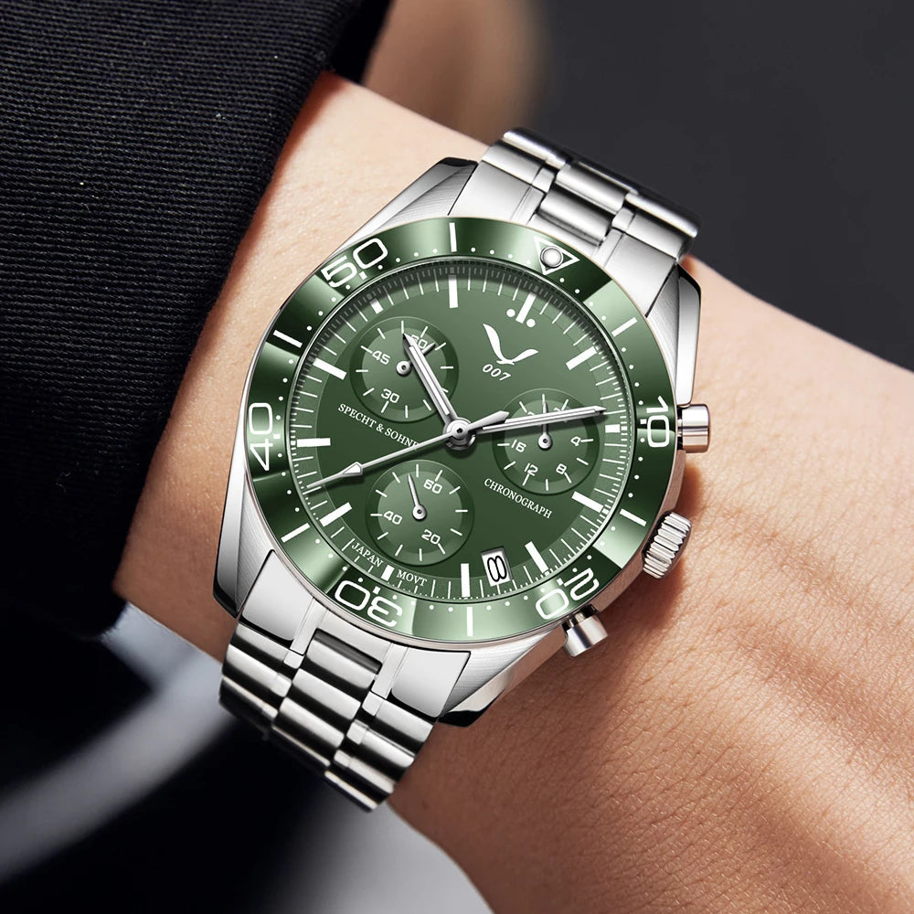 New 007 Specht&Sohne Sports Watches for Men Top Brand Luxury Steel Wrist Watch Fashion Japan VK68 Chronograph