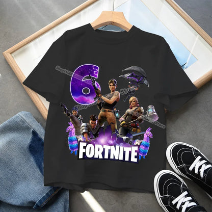 T-shirt Fortnite com Número de Aniversário para Crianças, Raparigas e Rapazes, Roupa de Verão, T-shirt em Algodão para Bebé, Top de Manga Curta para Festa, Presente para Criança Pequena