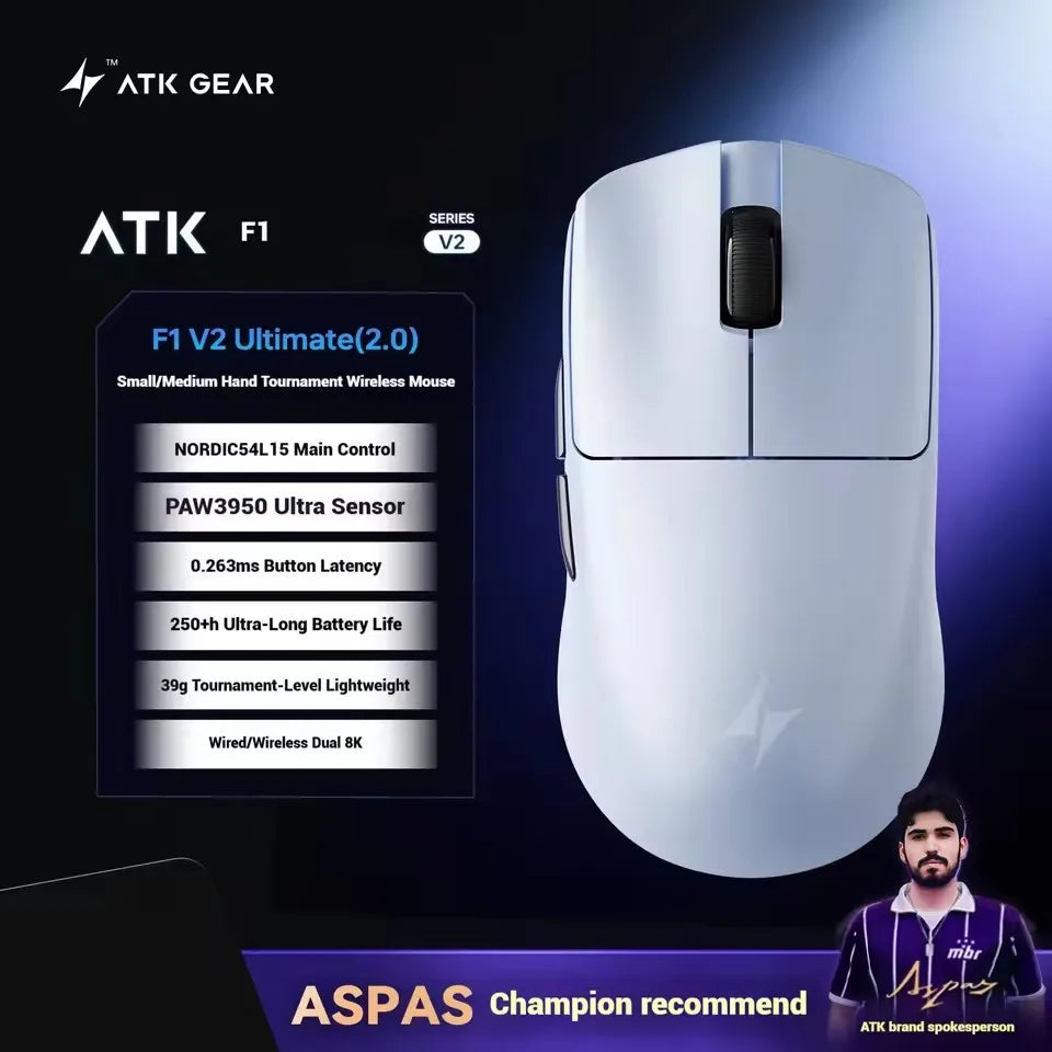 ATK Blazing Sky F1 V2 Ultra Max Wireless Gaming Mouse, Dual-Mode 8K PAW3950 Ultra Lightweight Ergonomic Gaming Mouse