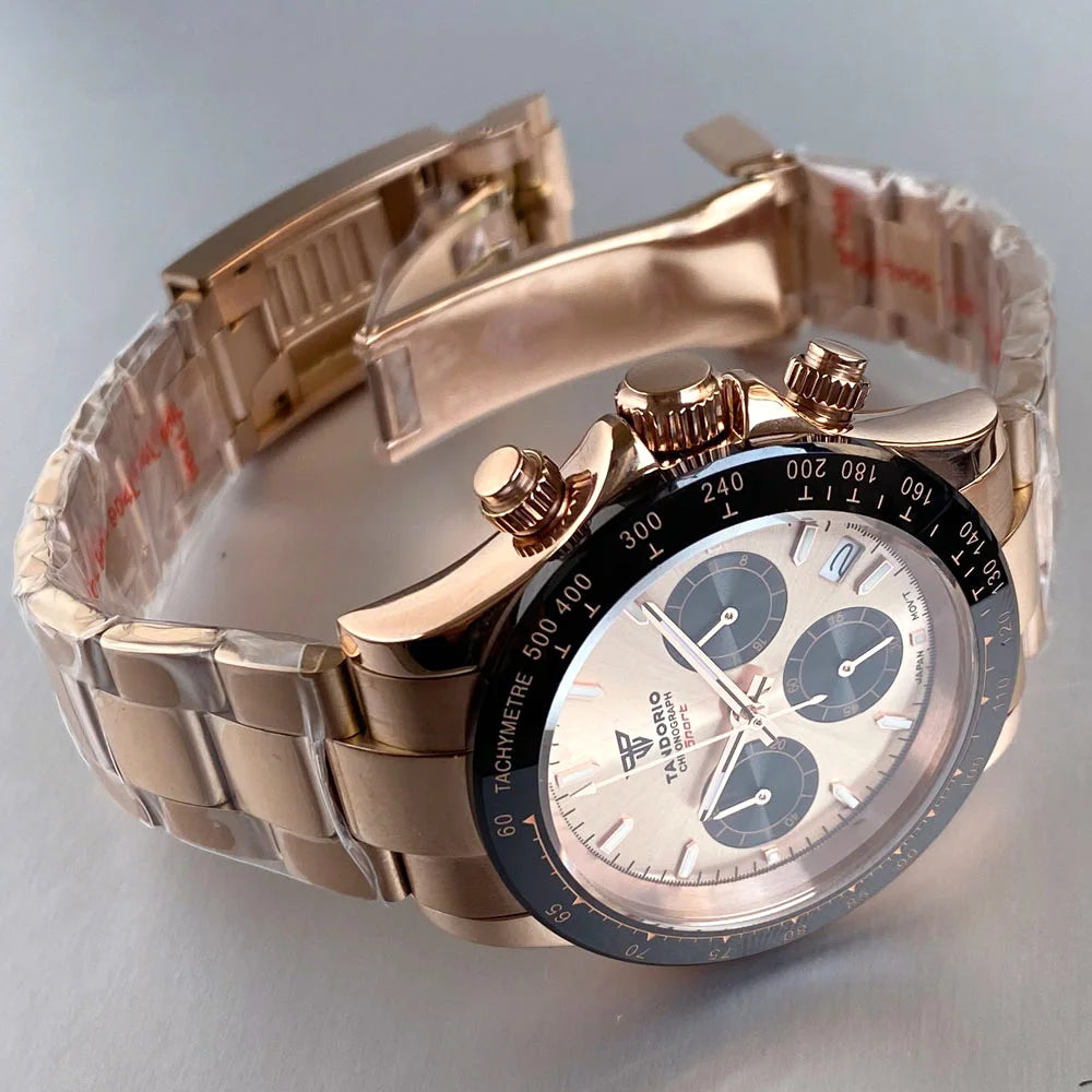 Relógio de Luxo para Homem VK63 com Movimento de Quartzo, Cronógrafo Business, 39mm, Aço/Ouro Rosa, Data, Mostrador Luminescente, Cronógrafo Completo