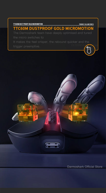 Darmoshark M3Pro Gaming-Maus 2.4G BT kabellos Tri-Mode PAW3395 Sensor N52840 26000DPI für große Hände mit Makro-Treiber – Maus für Gaming