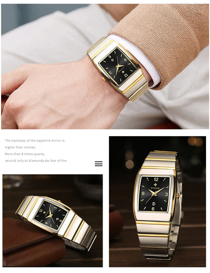 Relogio Masculino WWOOR New Man's Square Watch For Men with Automatic Date Luxury Stainless Steel Gold Mens Quartz Wrist Watches