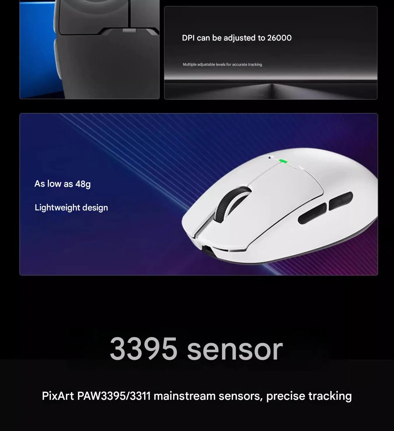 Aigo GM80 PLUS PRO Wireless Gaming Mouse, Bluetooth PAW3395/PAW3311 Lightweight Three-Mode Gaming Mouse with 1000Hz Polling Rate