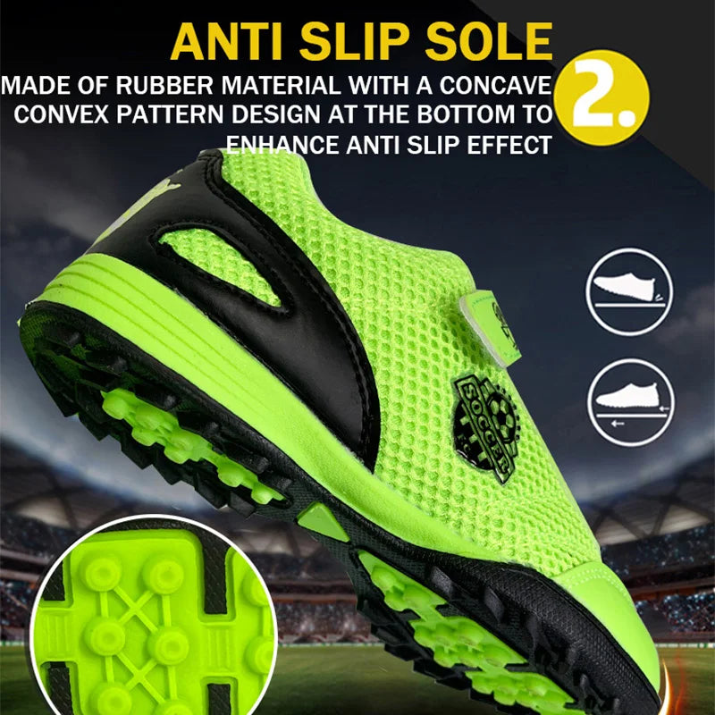 Boys' and Girls' TF Children's Football Shoes Hook and Loop Football Boots No Spikes Lacrosse Beginner Cricket Shoes Baseball Shoes