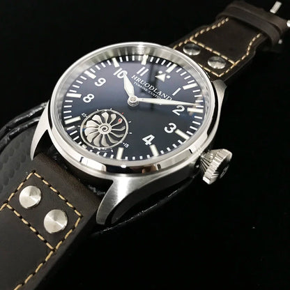Hruodland 2025 Novo Relógio Mecânico para Homem Seagull ST3620 Piloto Retro 43MM BGW-9 Luminoso Cristal de Safira Turbina Relógio de Homem