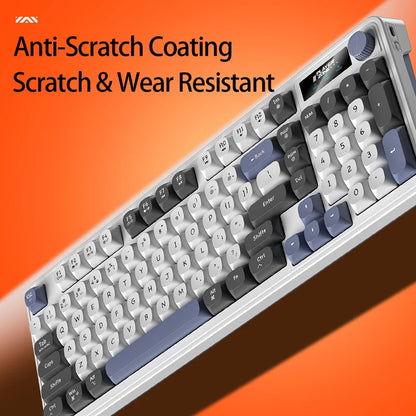 98 key Wireless Keyboard Knob Control BT/2.4g/Wired, RGB LED Backlight Display, 2000mA Battery for PC/Laptop
