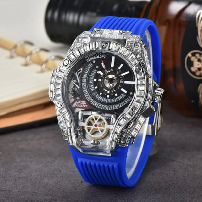 Full diamond Case Business Luxury Top Mens Watches Rubber Strap Color Creative Decorative Quartz Watch Men AAA Clocks Relogio